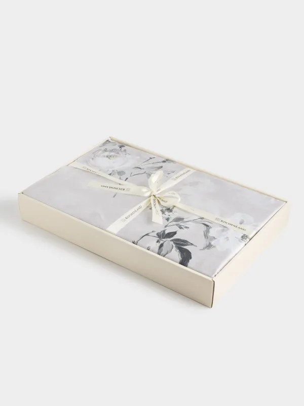 КПБ евро, тенсель 300 ТС, светло-серый, Цветы, Tencel, image-10