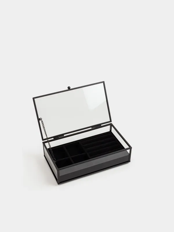 Шкатулка для украшений, 21х13 см, стекло/металл, черная, Collection, image-2