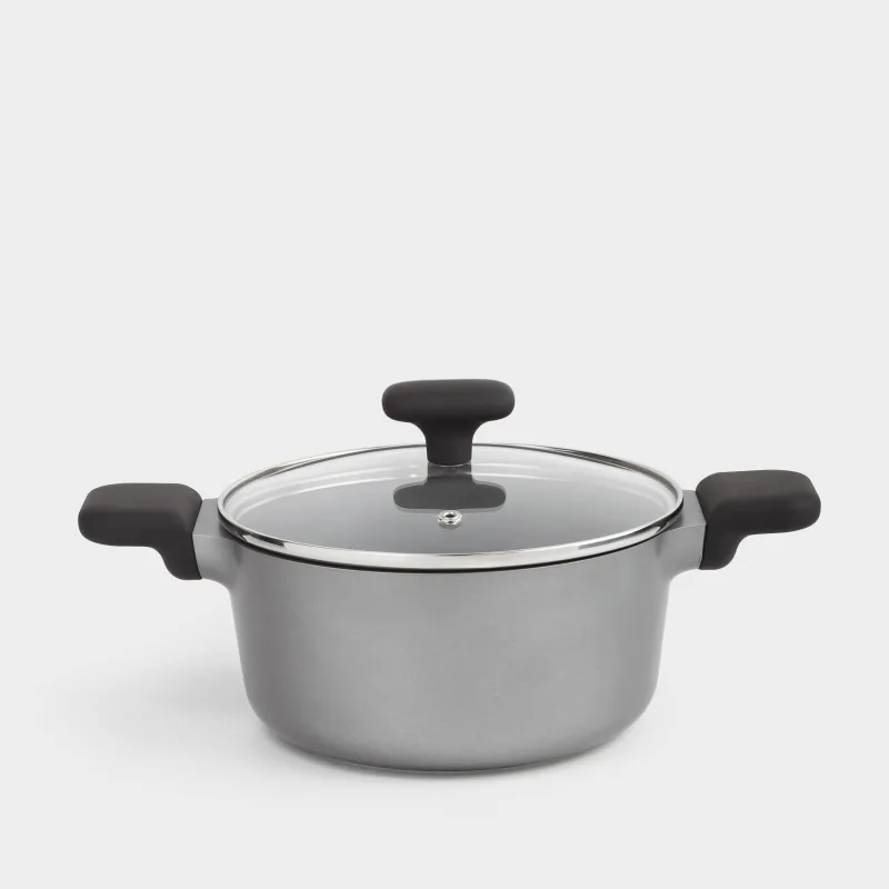 Кастрюля, 20 см, 2,7 л, с крышкой, с покрытием, алюминий, серо-черная, Mintali