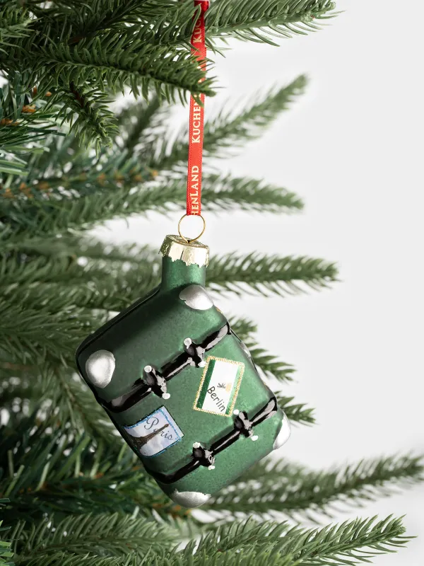 Игрушка елочная, 8 см, стекло, с блестками, зелено-серая, Чемодан, Figure christmas, image-4