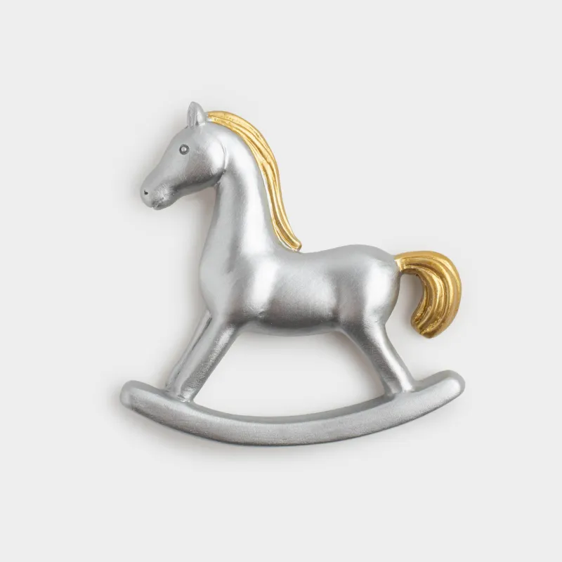 Магнит, 8 см, полирезин, серебристый, Лошадка-качалка, Horse silver
