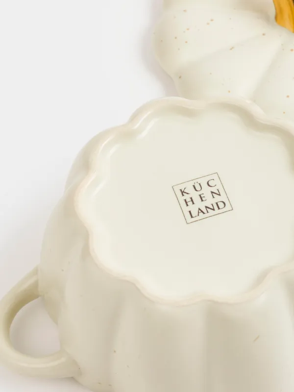 Кокотница, 11 см, 340 мл, с крышкой, керамика, молочно-золотистая, в крапинку, Тыква, Gourd, image-3