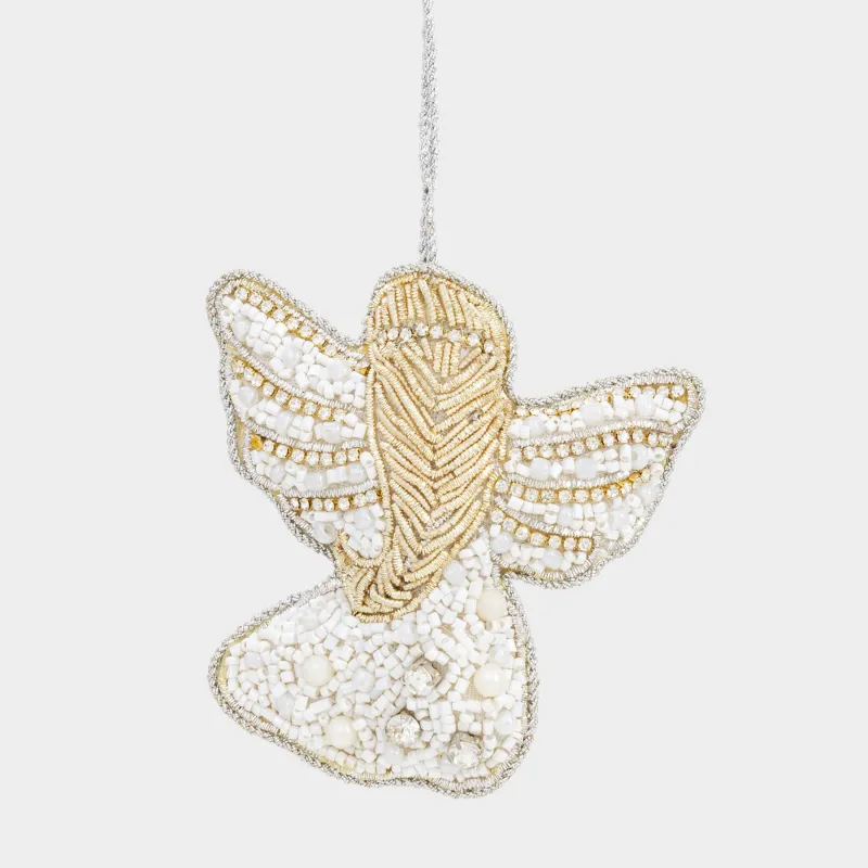 Игрушка елочная, 10 см, бисер/полифилл, бело-золотистая, Ангел, Beads figure