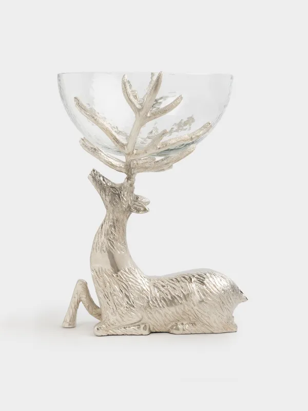 Ваза для фруктов, 26x38 см, на ножке, стекло/металл, серебристая, Олень, Arctic deer, image-0
