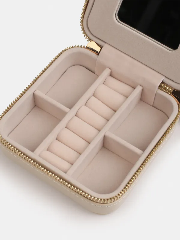 Шкатулка для украшений, 12х12 см, с зеркалом, искусственная кожа/МДФ, бежевая, Premiere small, image-5