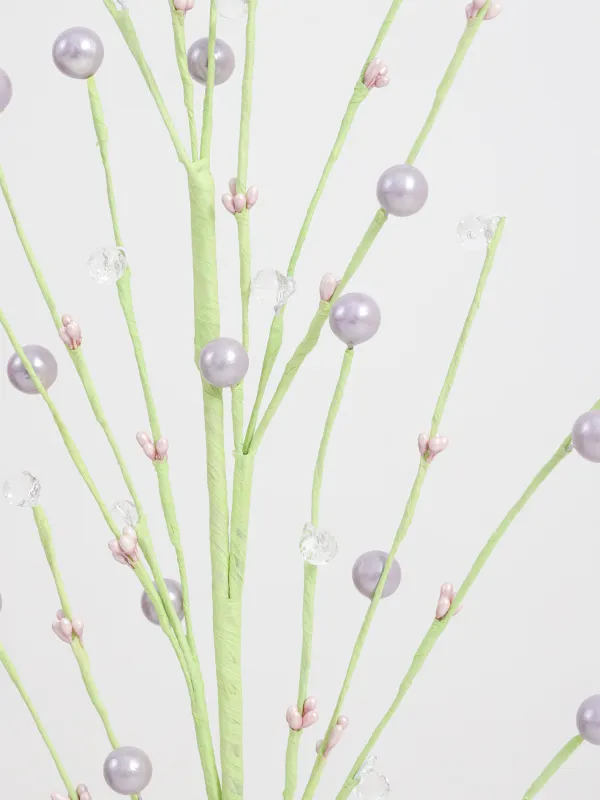 Ветка декоративная, 70 см, бумага, Сиреневые бусины с кристаллами, Balls decor, image-1