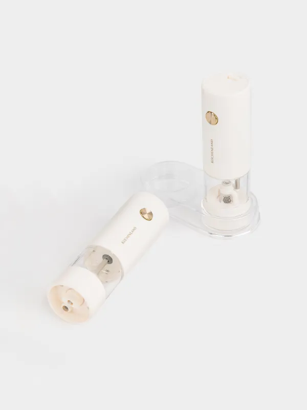 Мельница для специй, 18 см, 2 шт, электрическая, на подставке, пластик, молочная, Liberica light, image-4