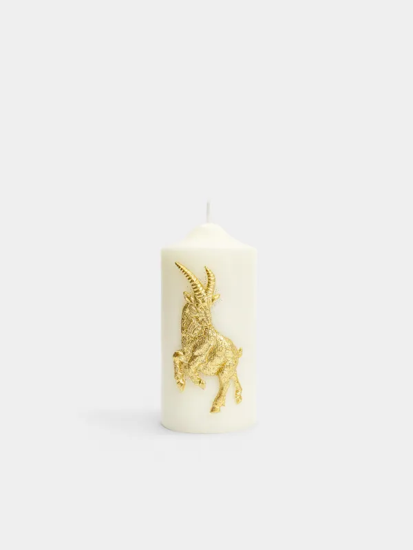 Свеча, 6х12 см, цилиндрическая, с блестками, Козел, Goat gold, image-1