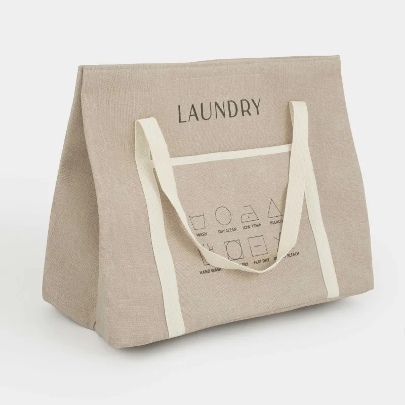Сумка для хранения белья, 56x29 см, с ручками, полиэстер, прямоугольная, бежевая, Laundry, image-1
