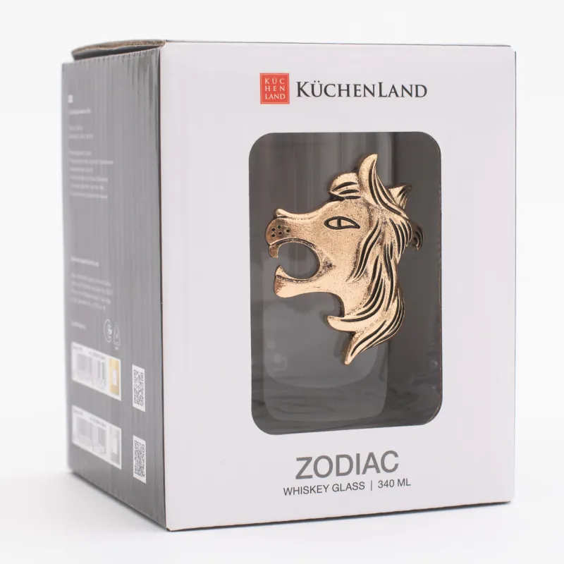 Стакан для виски, 10 см, 340 мл, стекло/металл, золотистый, Лев, Zodiac, image-5
