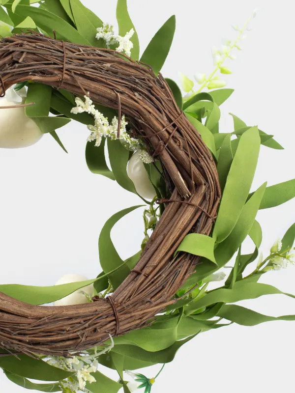 Венок декоративный, 17/26 см, пенопласт, Перепелиные яйца и цветы, Rustic Easter decor, image-3