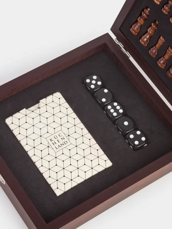 Набор настольных игр, 17х15 см, карты/кости/шахматы, дерево/пластик, Sabal, image-6