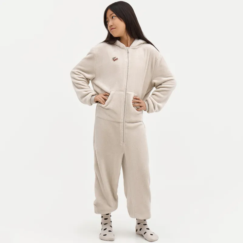 Комбинезон детский, домашний, с капюшоном, флис, бежевый, Кот, Annie