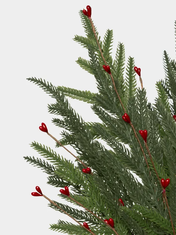 Ветка декоративная, 45 см, Хвоя с бордовыми ягодами, Conifer decor, image-1