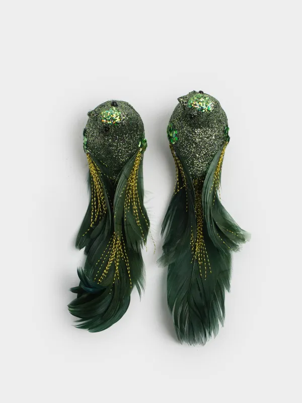 Украшение декоративное, 15 см, 2 шт, на клипсе, пенопласт/перо, зеленое, Птица, Birds NY, image-4