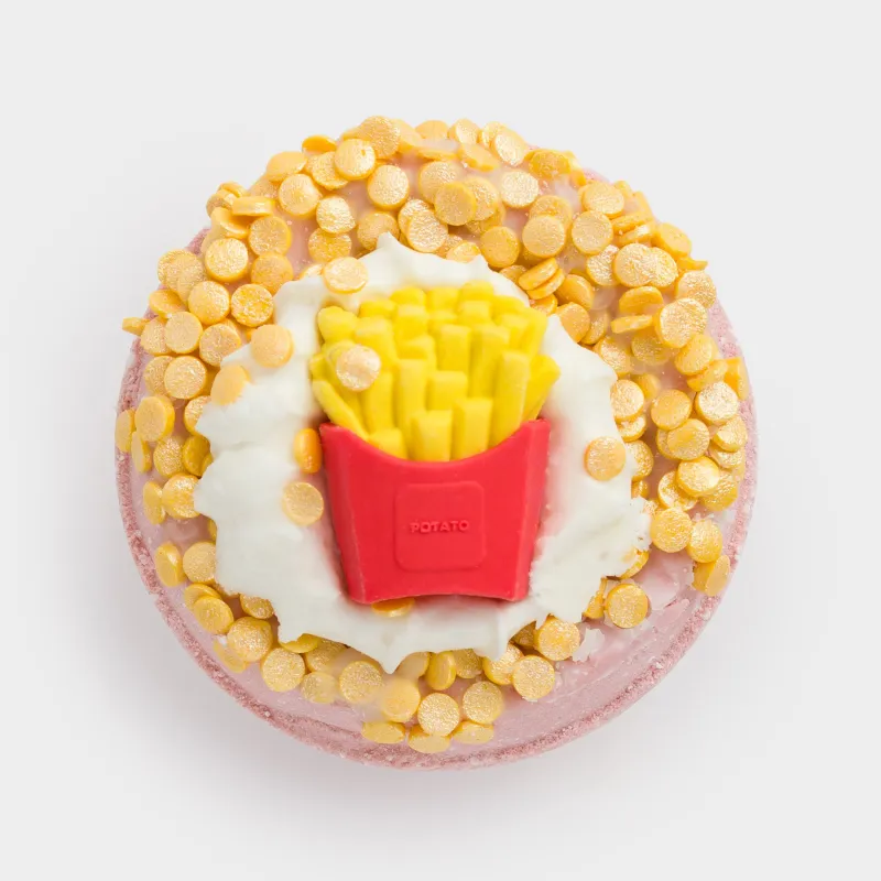 Бомбочка для ванны, 130 гр, с игрушкой, персиковая, Тутти-фрутти, Картофель фри, Food spa