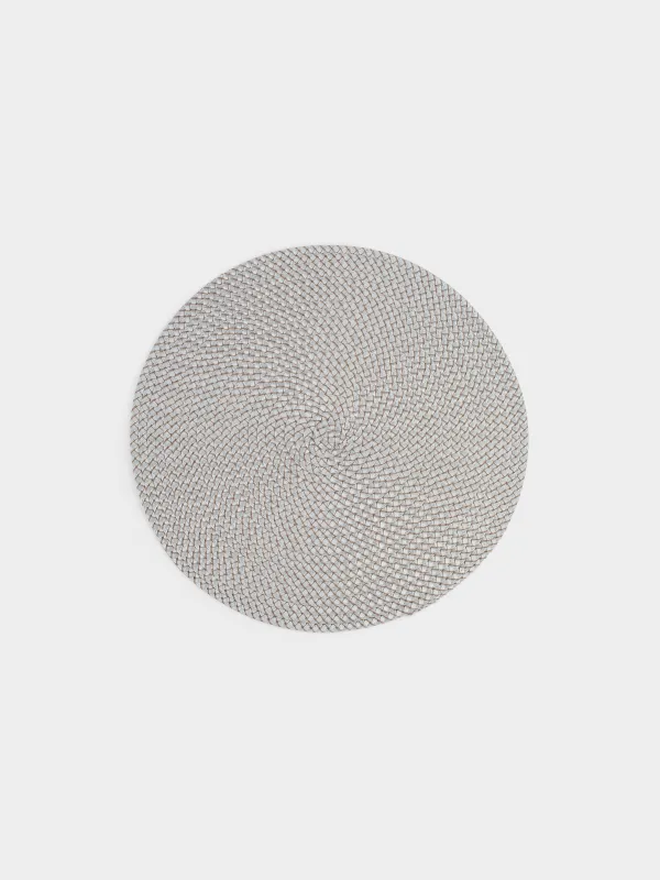 Салфетка под приборы, 38 см, полипропилен/ПЭТ, круглая, серебристая, Circle braid, image-0