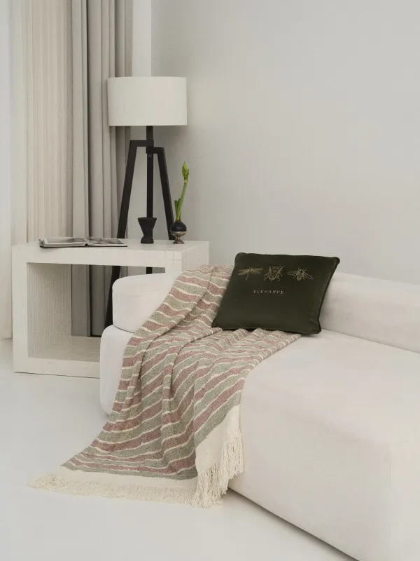 Плед, 130x170 см, с бахромой, полиэстер/хлопок, зелено-фиолетовый, Полосы, Tabby, image-6