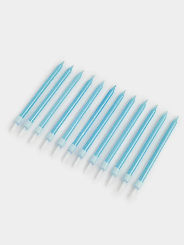 Свеча для торта, 10 см, 12 шт, тонкая, голубая, Birthday party, image-1