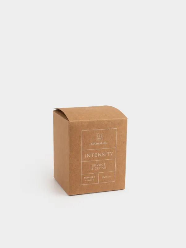 Свеча ароматическая, 6х8 см, в подсвечнике, стекло, бежевая, Spruce & Cedar, Intensity, image-3