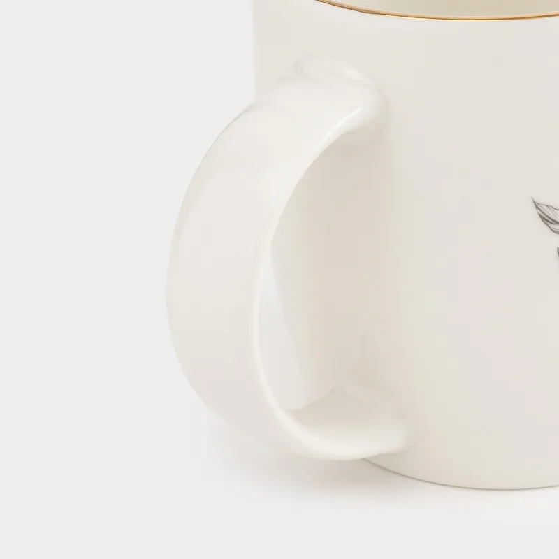 Кружка, 380 мл, фарфор N, белая, с золотистым кантом, Шмель c цветком, Bugs, image-2