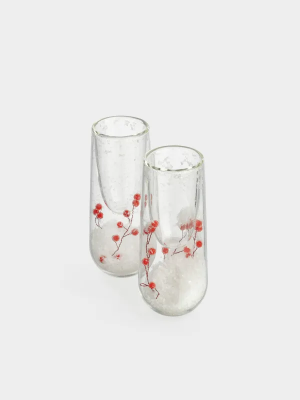 Бокал для шампанского, 2 шт, с ветками и красными ягодами, Air decor, image-1