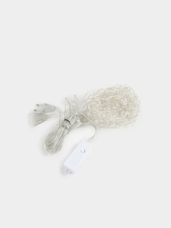 Гирлянда-занавес электрическая, 2х2 м/10 нитей, 200 ламп, 8 режимов, белая, Бусы, Christmas, image-1