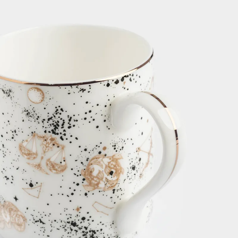Кружка, 380 мл, фарфор F, бело-золотистая, с золотистым кантом, Знаки зодиака, Zodiac, image-3