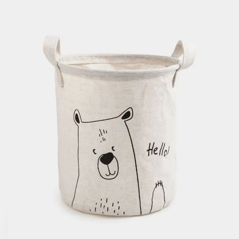Сумка для хранения, 22х25 см, с ручками, хлопок/лен, круглая, молочная, Медведь, Funny world