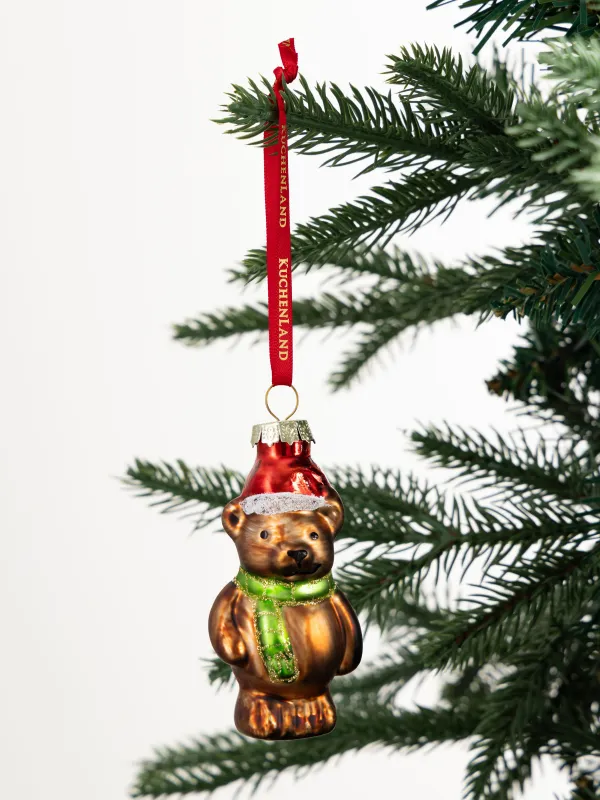 Игрушка елочная, 4х8 см, стекло, с блестками, коричневая, Мишка, Figure christmas, image-3