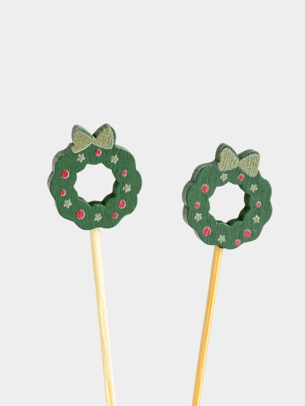 Шпажка для канапе, 9 см, 20 шт, бамбук, зеленая, Венок, Elegant details, image-2