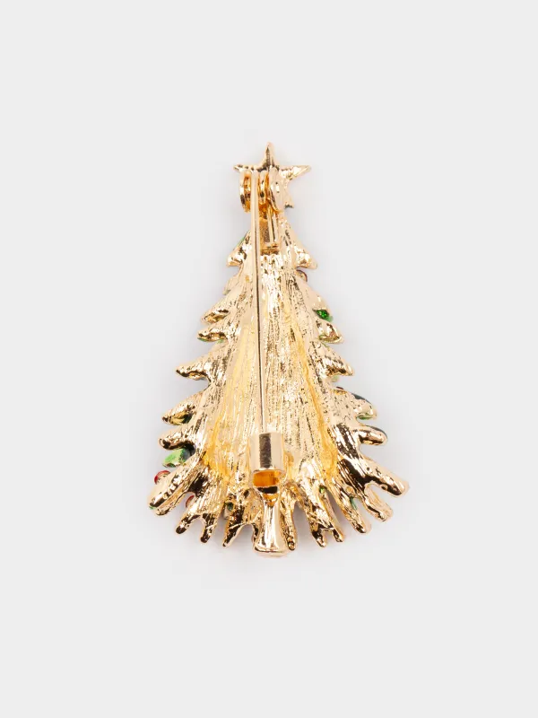 Брошь, 4 см, металл/стразы, зеленая, Елка, Jewelry christmas, image-1