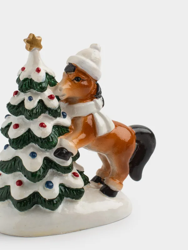 Статуэтка, 8 см, полирезин, молочно-коричневая, Лошадка с елкой, Horse christmas, image-2