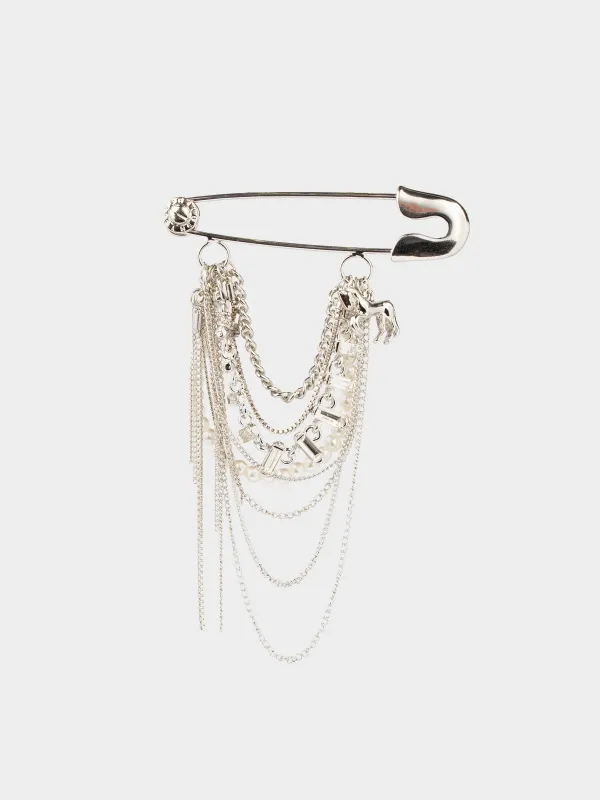 Брошь, 7 см, металл/пластик/стразы, серебристая, Лошадь с бусинами, Jewelry horse, image-0