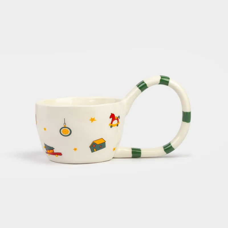 Кружка, 350 мл, фарфор N, бело-зеленая, Новогодний микс, Christmas