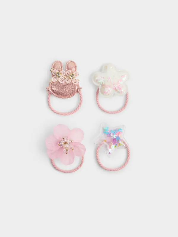 Набор резинок для волос, 4 см, 4 шт, детский, полиэстер/пластик, розовый, Кролик, Gracile, image-0