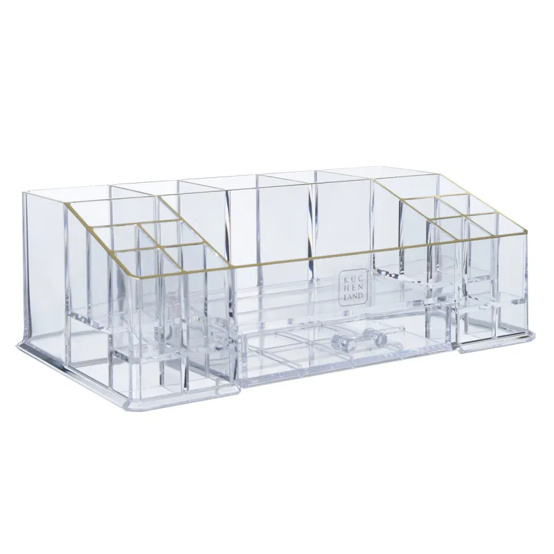 Органайзер для косметики, 28х10 cм, 16 отд, с ящиком, пластик, золотистый кант, Dorado