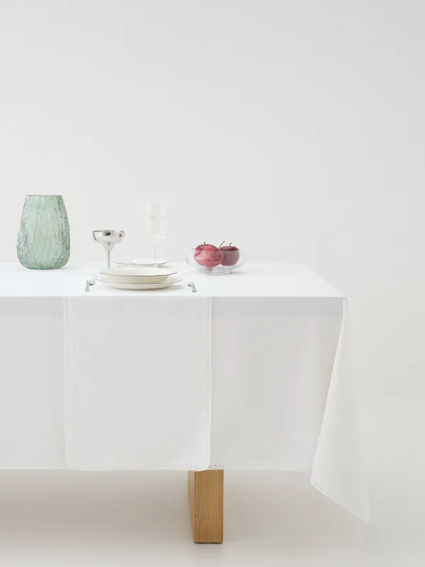 Дорожка настольная, 40х160 см, с покрытием PU, полиэстер/вискоза/лен, белая, Кружево, Comely lace, image-7