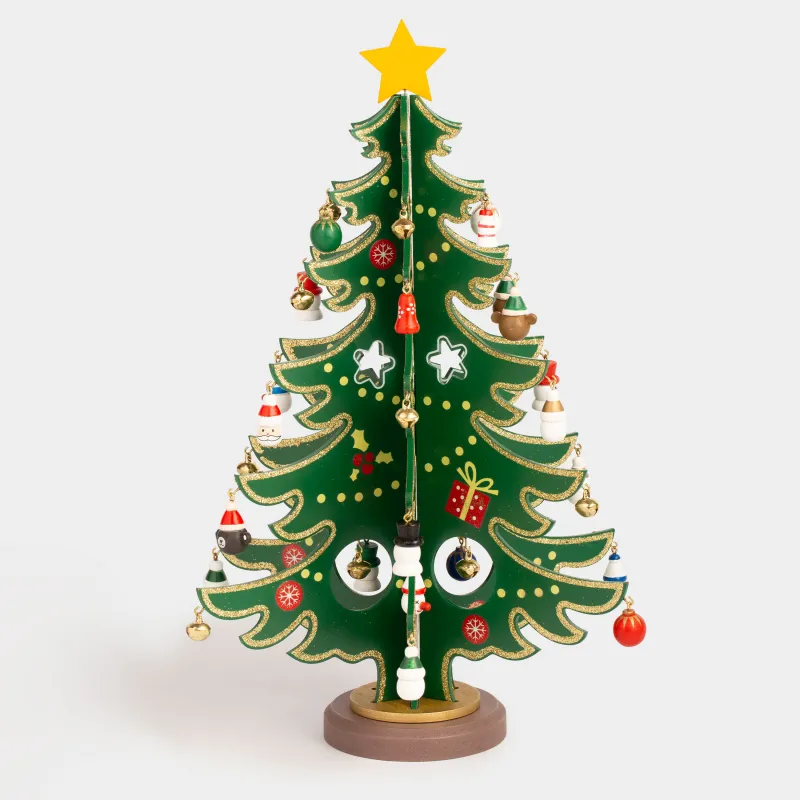 Статуэтка, 36 см, с подвесками, МДФ, зеленая, Ель с игрушками, Christmas style