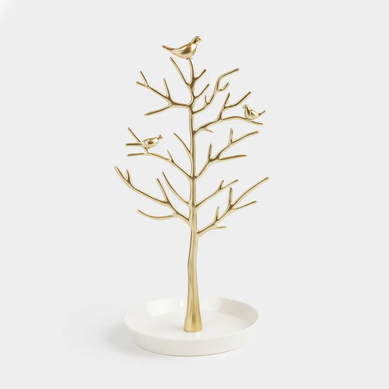 Держатель для украшений, 30 см, металл, золотистый, Дерево с птицами, Magic tree