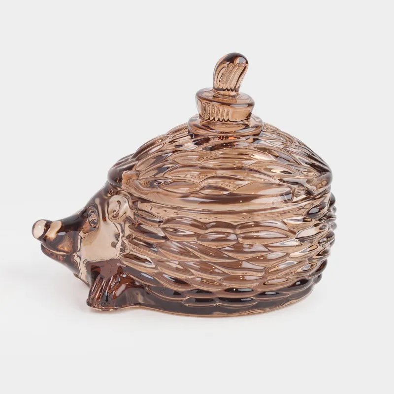 Емкость для хранения, 12x16 см, 130 мл, стекло Р, коричневая, Еж с грибом, Forest fantasy