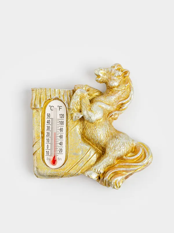 Магнит с градусником, 6 см, полирезин/стекло, Horse bronze, image-0