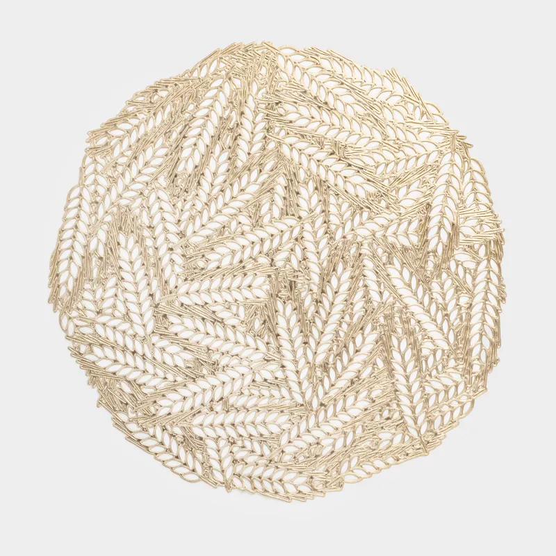 Салфетка под приборы, 38 см, ПВХ, круглая, золотистая, Колосья, Azhur Grid