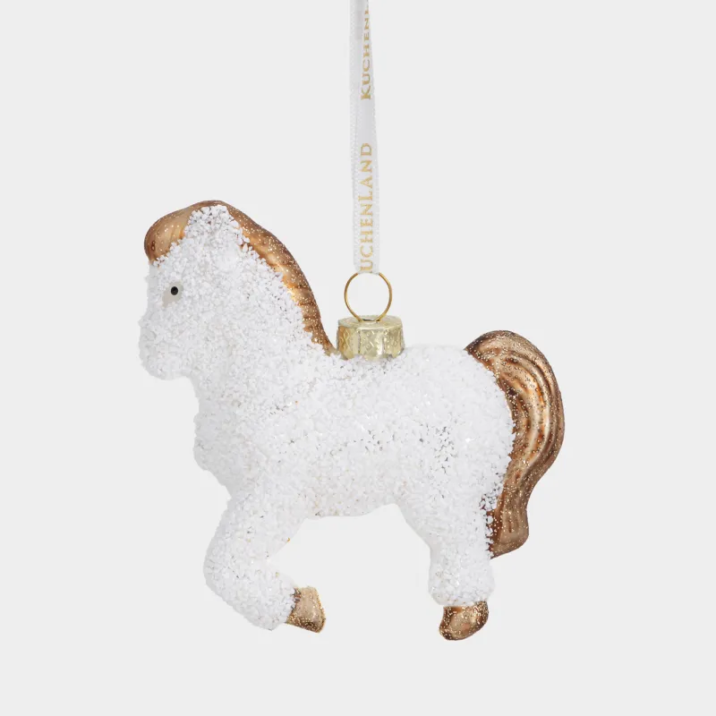 Игрушка елочная, 9 см, стекло, с блестками, белая, Лошадка, Figure sparkle