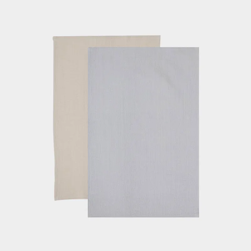 Полотенце кухонное, 2 шт, 40х60 см, хлопок, песочное/серое, Waffle