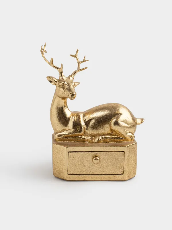 Шкатулка для украшений, 13х8 см, полирезин, золотистая, Олень, Deer gold, image-0