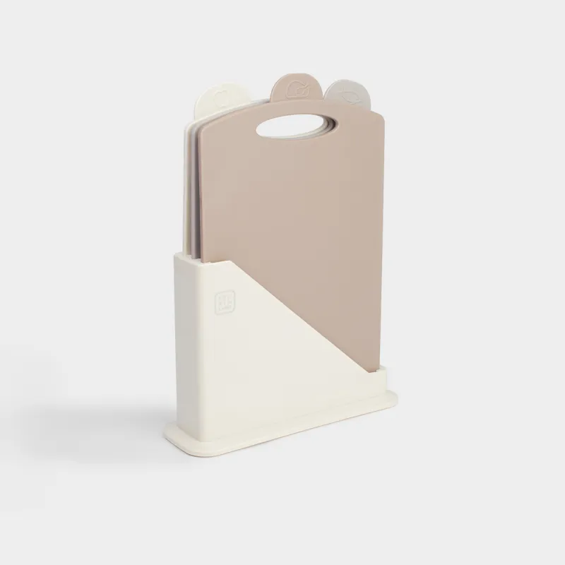 Доска разделочная, 31х20 см, 3 шт, в подставке, пластик, бежевая/коричневая, Soft kitchen