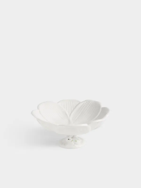 Блюдо на ножке, 20х9 см, керамика D, молочное, Кролик и цветок, Rabbit bloome, image-1