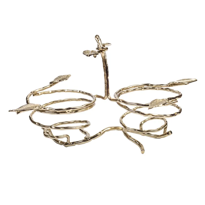 Подставка для закусок, 26х17 см, 2 пр, с ручкой, стекло/металл, Ветви, Fantastic gold, image-2