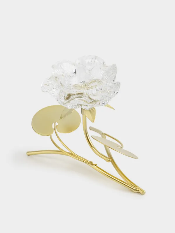 Подсвечник, 13 см, для чайной свечи, стекло/металл, золотистый, Лотос, Fantastic flowers, image-3